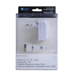 Chargeur prise murale Heden 3en1 Micro usb + 2 connectique apple Un câble rétractable de 80 cm Blanc