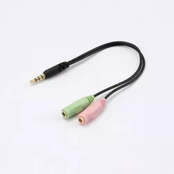 Adaptateur Jack Male/2 Jack Femelles 3.5mm - Longueur 0.20M - Noir - en sachet
