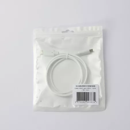 Câble USB-C/USB-C 2.0 Male/Male - 100W - Longueur 1M - Blanc - en sachet
