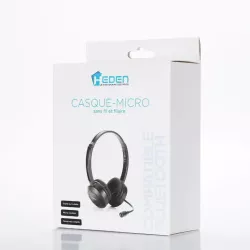 Casque micro HEDEN Bluetooth connexion BT ou câble jack 3.5 micro pivotant, arceau réglable noir