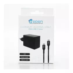 Bundle chargeur/câble Heden, chargeur universel USB-C 45W, Câble USB-C 1.2 mètre inclus