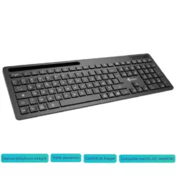 Clavier sans fil 2.4Gh/BT HEDEN 104keys, support tél intégré connexion BT3.0&BT5.0&2.4Ghz pile inclus, noir