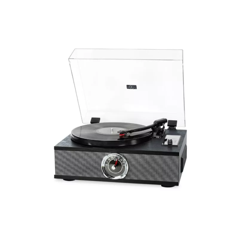 Platine vinyle Halterrego MANHATTAN ALL-in-one avec 2 HP intégrés / couvercle, RMS 2* 8W, 3 vitesses, lecteur CD, BT IN, Radio…