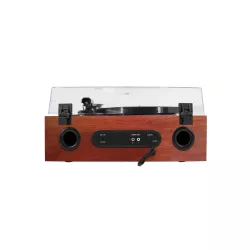 Platine vinyle Halterrego ALL-in-one avec 2 HP intégrés / couvercle, RMS 2* 8W, 3 vitesses, lecteur CD, BT IN, Radio FM, Aux…