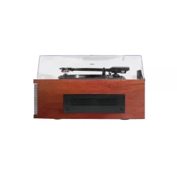Platine vinyle Halterrego ALL-in-one avec 2 HP intégrés / couvercle, RMS 2* 8W, 3 vitesses, lecteur CD, BT IN, Radio FM, Aux…