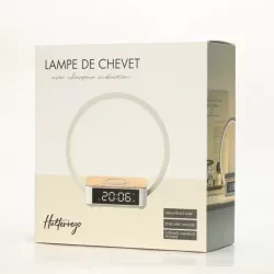 Lampe de chevet avec chargeur induction certifié Qi à 10W, fonction réveil, lumiosité réglable, affichage l'heure