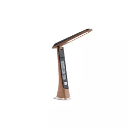 Lampe de bureau avec fonction réveil, affichage de l'heure, lumiosité réglable, bras pliable, effet bois