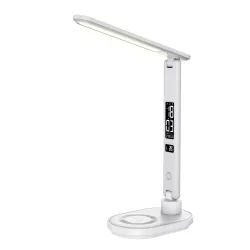 Lampe de bureau avec la charge induction 10W, fonction réveil, affichage de l'heure, la date, la température, lumiosité…
