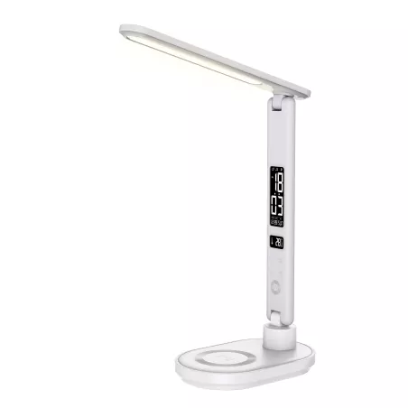 Lampe de bureau avec la charge induction 10W, fonction réveil, affichage de l'heure, la date, la température, lumiosité…