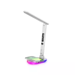 Lampe de bureau avec la charge induction 10W, fonction réveil, affichage de l'heure, la date, la température, lumiosité…