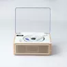 Lecteur CD HALTERREGO, radio FM, bluetooth, rechargeable, style rétro, bois clair