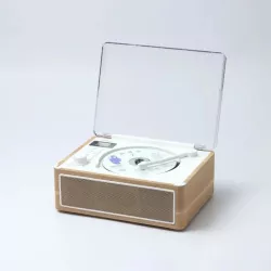 Lecteur CD HALTERREGO, radio FM, bluetooth, rechargeable, style rétro, bois clair