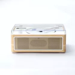 Lecteur CD HALTERREGO, radio FM, bluetooth, rechargeable, style rétro, bois clair