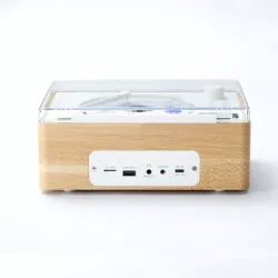 Lecteur CD HALTERREGO, radio FM, bluetooth, rechargeable, style rétro, bois clair
