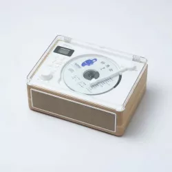 Lecteur CD HALTERREGO, radio FM, bluetooth, rechargeable, style rétro, bois clair