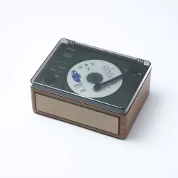 Lecteur CD HALTERREGO, radio FM, bluetooth, rechargeable, style rétro, bois foncé