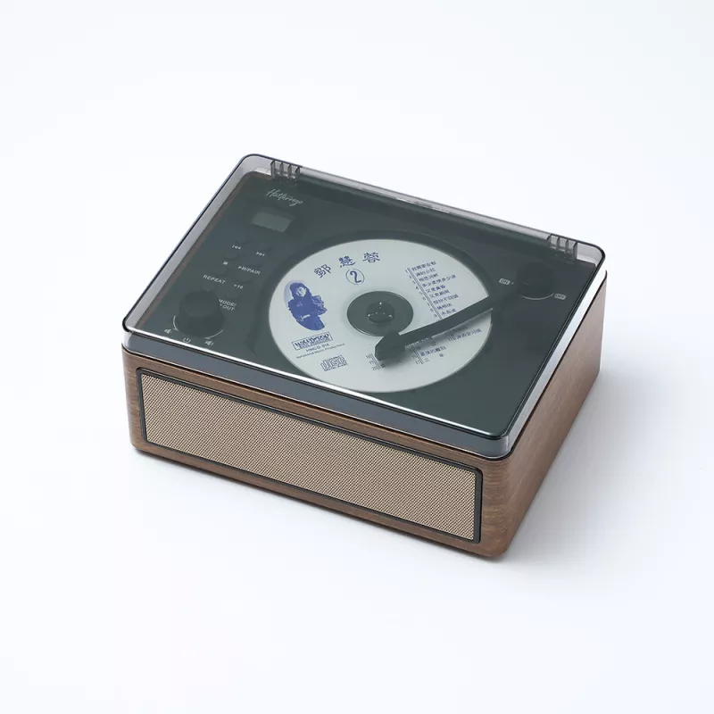 Lecteur CD HALTERREGO, radio FM, bluetooth, rechargeable, style rétro, bois foncé