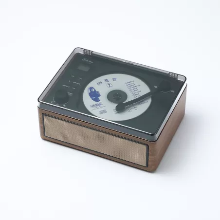 Lecteur CD HALTERREGO, radio FM, bluetooth, rechargeable, style rétro, bois foncé