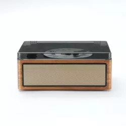 Lecteur CD HALTERREGO, radio FM, bluetooth, rechargeable, style rétro, bois foncé