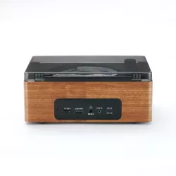 Lecteur CD HALTERREGO, radio FM, bluetooth, rechargeable, style rétro, bois foncé