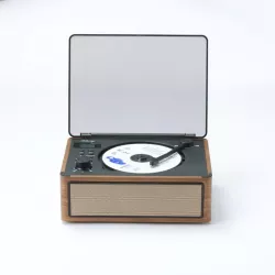 Lecteur CD HALTERREGO, radio FM, bluetooth, rechargeable, style rétro, bois foncé