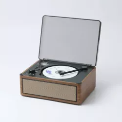 Lecteur CD HALTERREGO, radio FM, bluetooth, rechargeable, style rétro, bois foncé