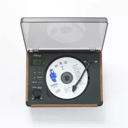 Lecteur CD HALTERREGO, radio FM, bluetooth, rechargeable, style rétro, bois foncé