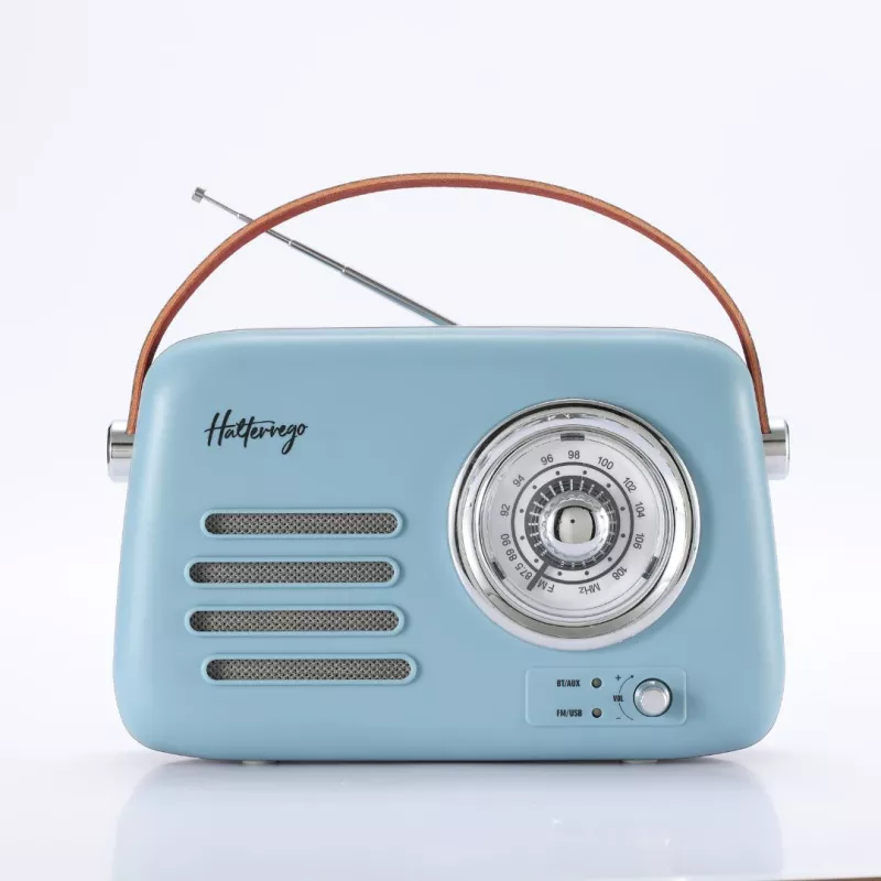 Enceinte/Radio HALTERREGO rétro 3, 5W RMS, Bluetooth, Radio FM, lecteur USB, Aux IN, batterie rechargeable, bleu