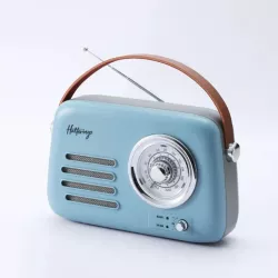 Enceinte/Radio HALTERREGO rétro 3, 5W RMS, Bluetooth, Radio FM, lecteur USB, Aux IN, batterie rechargeable, bleu