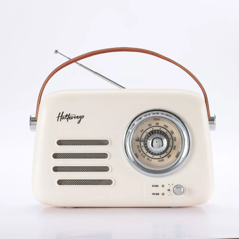 Enceinte/Radio HALTERREGO rétro 3, 5W RMS, Bluetooth, Radio FM, lecteur USB, Aux IN, batterie rechargeable, blanc crème