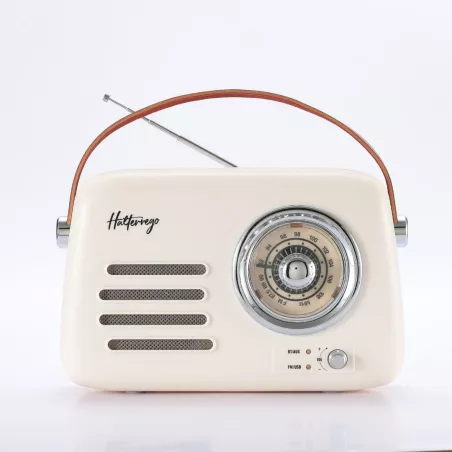 Enceinte/Radio HALTERREGO rétro 3, 5W RMS, Bluetooth, Radio FM, lecteur USB, Aux IN, batterie rechargeable, blanc crème
