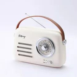 Enceinte/Radio HALTERREGO rétro 3, 5W RMS, Bluetooth, Radio FM, lecteur USB, Aux IN, batterie rechargeable, blanc crème