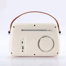 Enceinte/Radio HALTERREGO rétro 3, 5W RMS, Bluetooth, Radio FM, lecteur USB, Aux IN, batterie rechargeable, blanc crème