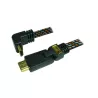 Câble HDMI 1.4 M/M, fiche or 3 mètres, nylon tressé, Ethernet 1 côté 90°c fixe,1 côté inclinable vendu en cavalier