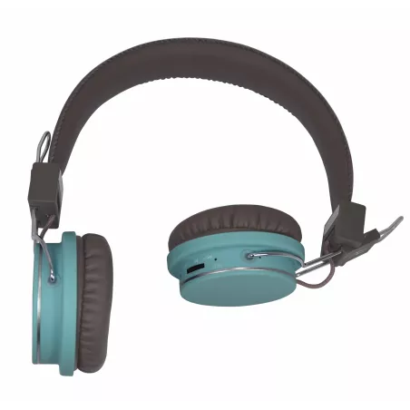 Casque DOUBLE H. marron/blue, bltooth/fil, fonction tél, Lect.Mini-SD