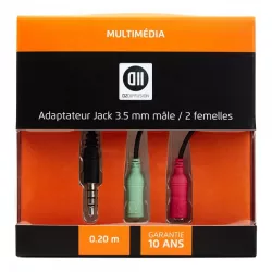 Adaptateur 1JK M/2JK F 3.5mm 0.20cm utilisation avec des casques micro