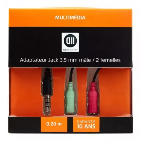 Adaptateur 1JK M/2JK F 3.5mm 0.20cm utilisation avec des casques micro