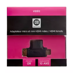 Adaptateur 2 en 1 HDMI port micro HDMI + mini HDMI mâle port HDMI femelle connecteurs OR