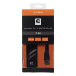 Adapateur USB3.0 mâle/RJ45 femelle noir - compatible 1Gbps Plug&Play