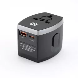 Adaptateur de voyage universel multi-pays avec 1 port USB A + 1 port USB-C - fast charge 30W - type de prises UK/US/AU/EU