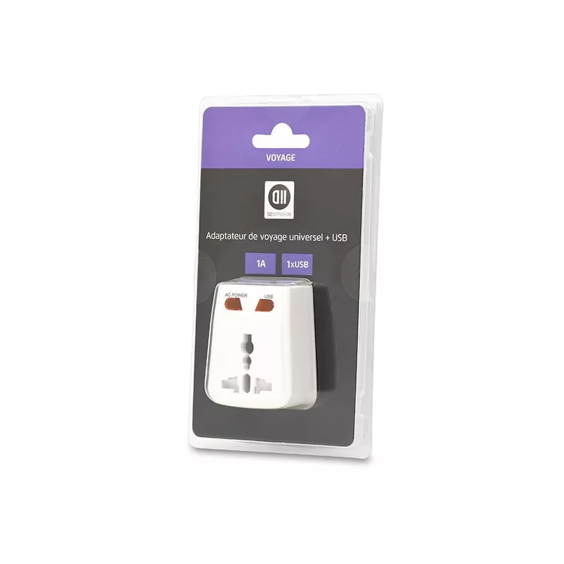 Adaptateur multi pays 1USB 1A blanc