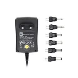 Bloc d'alimentation Universel1500mA +6 fiches - Entrée 240V 18W Sorties 3/4,5/5/6/7,5/9/12V
