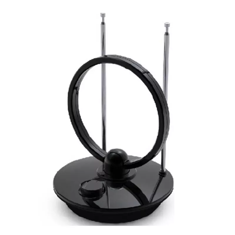 Antenne TV intérieure 50db - ronde amplifiéeUHF/VHFavec filtre 4G noire - gain maximum 50db - Portée de l'antenne 25 km