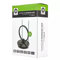 Antenne TV intérieure 50db - ronde amplifiéeUHF/VHFavec filtre 4G noire - gain maximum 50db - Portée de l'antenne 25 km