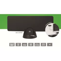 Antenne intérieure 55db - ultrafine amplifiéeUHF/VHF avec filtre 4G noire - gain maximum 55db - Portée de l'antenne 25 km