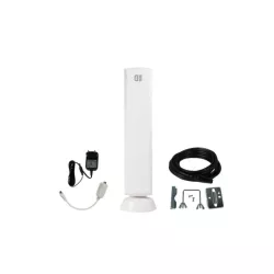 Antenne extérieure plate HD amplifiée - Filtre 5G/4G/LTE - Gain 35 dB - blanc