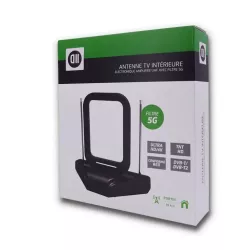 Antenne TV intérieure UHF - avec filtre 5G - compatible UHD/4K et DVB-T/DVB-T2 - portée 15 km - noire