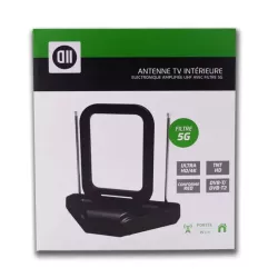 Antenne TV intérieure UHF - avec filtre 5G - compatible UHD/4K et DVB-T/DVB-T2 - portée 15 km - noire