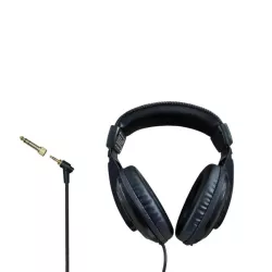 Casque TV filaire réglable - Connecteur jack plaqué or - Adaptateur jack 6,35 plaqué or vissable - Câble 6m - Noir
