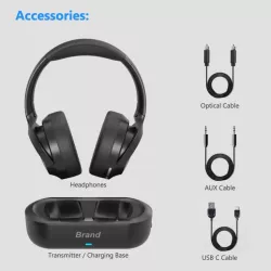Casque TV sans fil avec base de recharge - réglable et pliable - autonomie 35h - portée 30m - noir